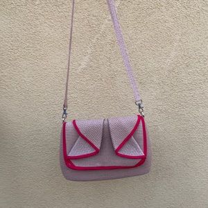 Straw Crossbody Purse with Red Detailing